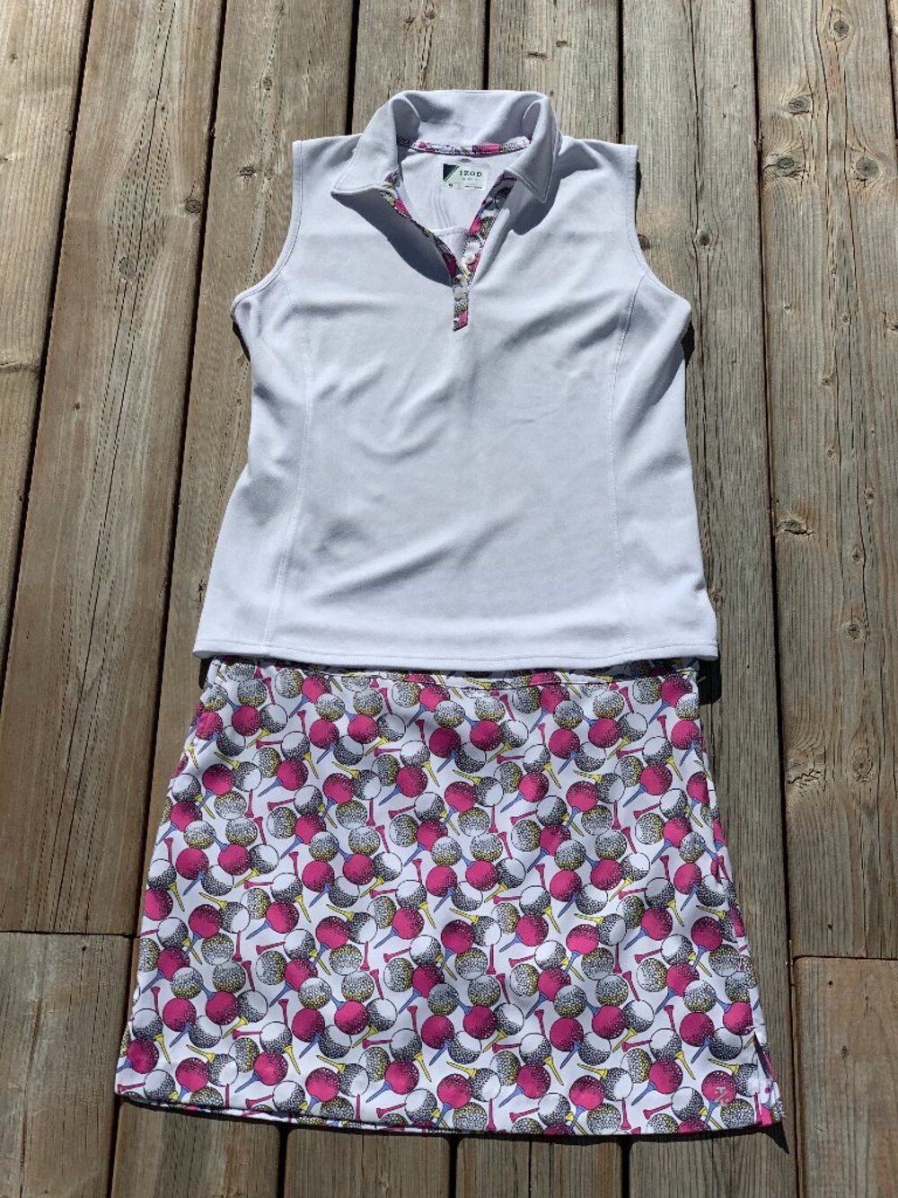 Izod Golf Polo Sleeveless Top Shirt Skort 2 Pc Set Womens M 8  Pickleball Tennis